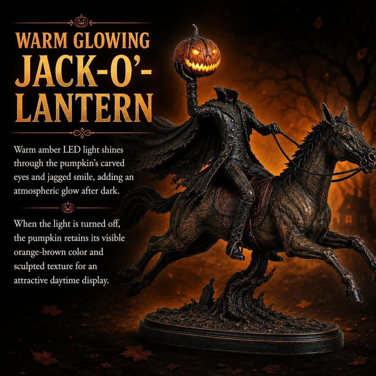 Real working warm glowing jack-o-lantern LED function detail