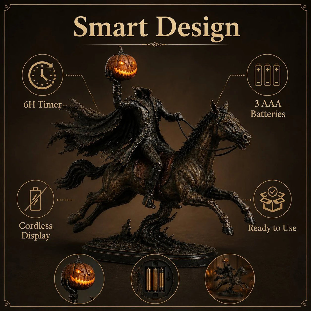 Smart 6 hour timer 3 AAA battery cordless design infographic