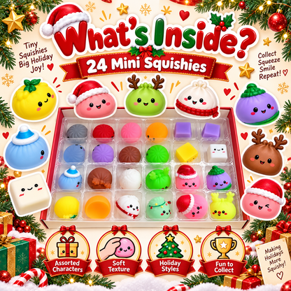 SLUMINA™ 24-Day Christmas Squishy Advent Calendar – 24 Cute Mini Surprise Toys