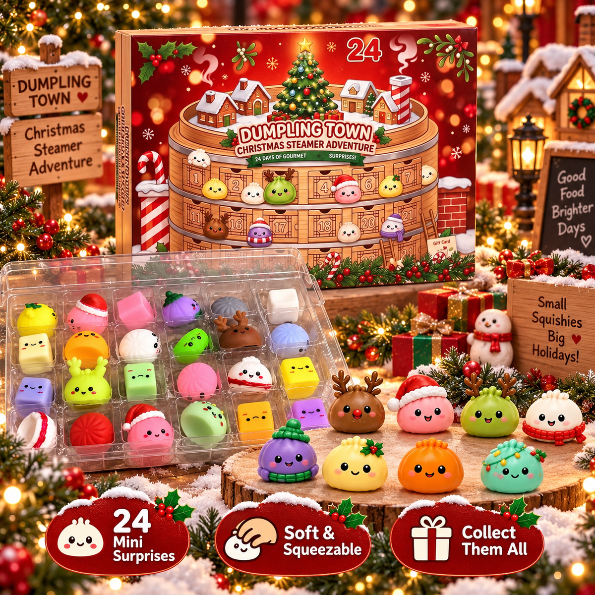 SLUMINA™ 24-Day Christmas Squishy Advent Calendar – 24 Cute Mini Surprise Toys