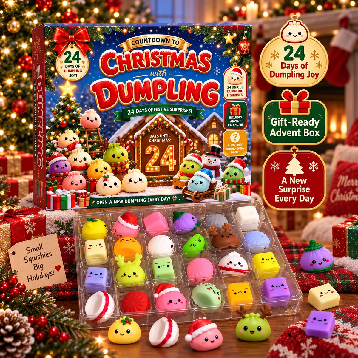 SLUMINA™ 24-Day Christmas Squishy Advent Calendar – 24 Cute Mini Surprise Toys
