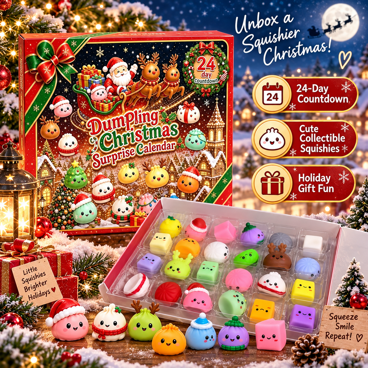 SLUMINA™ 24-Day Christmas Squishy Advent Calendar – 24 Cute Mini Surprise Toys